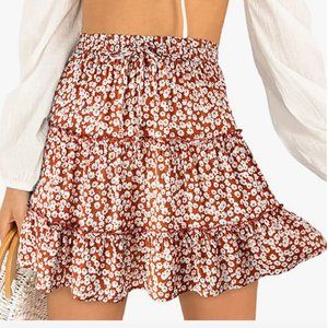 Alelly size Large High Waist Ruffle Floral Skirt